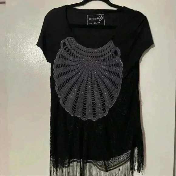 NWOT Free people We the free black fringe crochet top - Picture 5 of 9